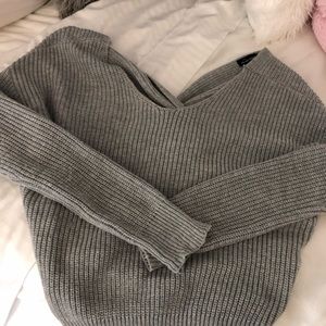 off the shoulder grey sweater